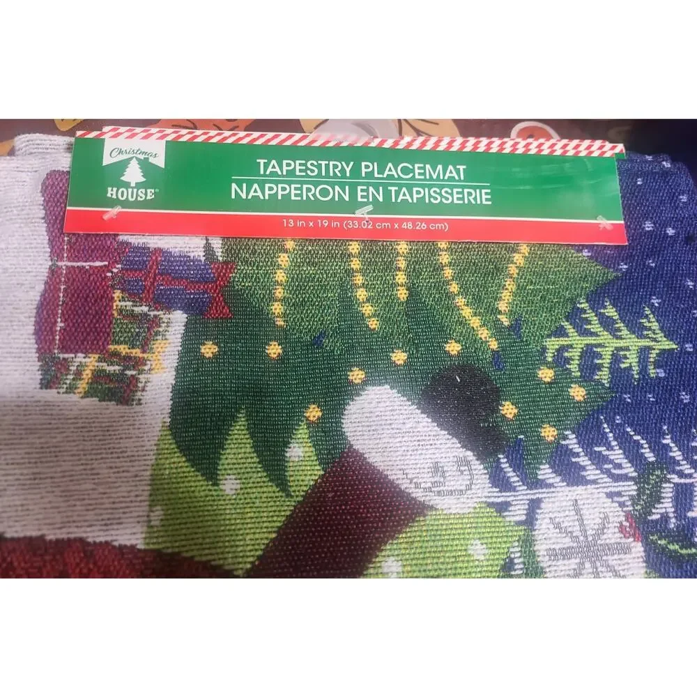 NWT Christmas House Santa Tapestry Placemat 13x19 Holiday Table Decor Set Of 6